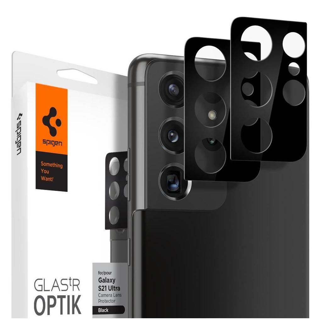 Spigen® (x2Pack) GLAS.tR™ Optik Camera Lens AGL02733 Samsung Galaxy S21 Ultra Premium Tempered Glass – Black