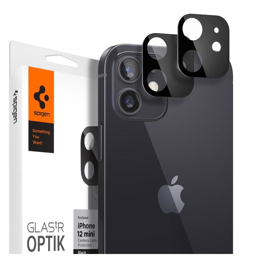 Spigen® (x2Pack) GLAS.tR™ Optik Camera Lens AGL01817 iPhone 12 Mini Premium Tempered Glass - Black