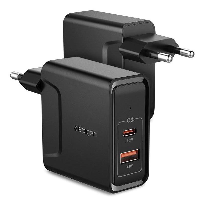 Spigen® PowerArc ArcStation™ F211 000AD24973 USB-C PD 3.0 30W + USB-A QC 3.0 18W Wall Fast Charger – Black