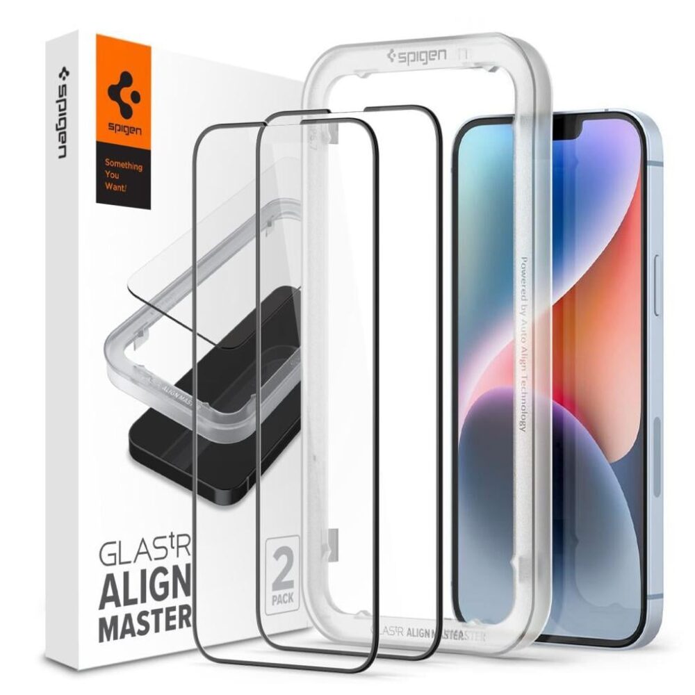 Spigen® (x2.Pack) GLAS.tR™ ALIGNmaster™ Full Cover AGL03387 iPhone 16e | 14 | 13 | 13 Pro Premium Tempered Glass Screen Protector