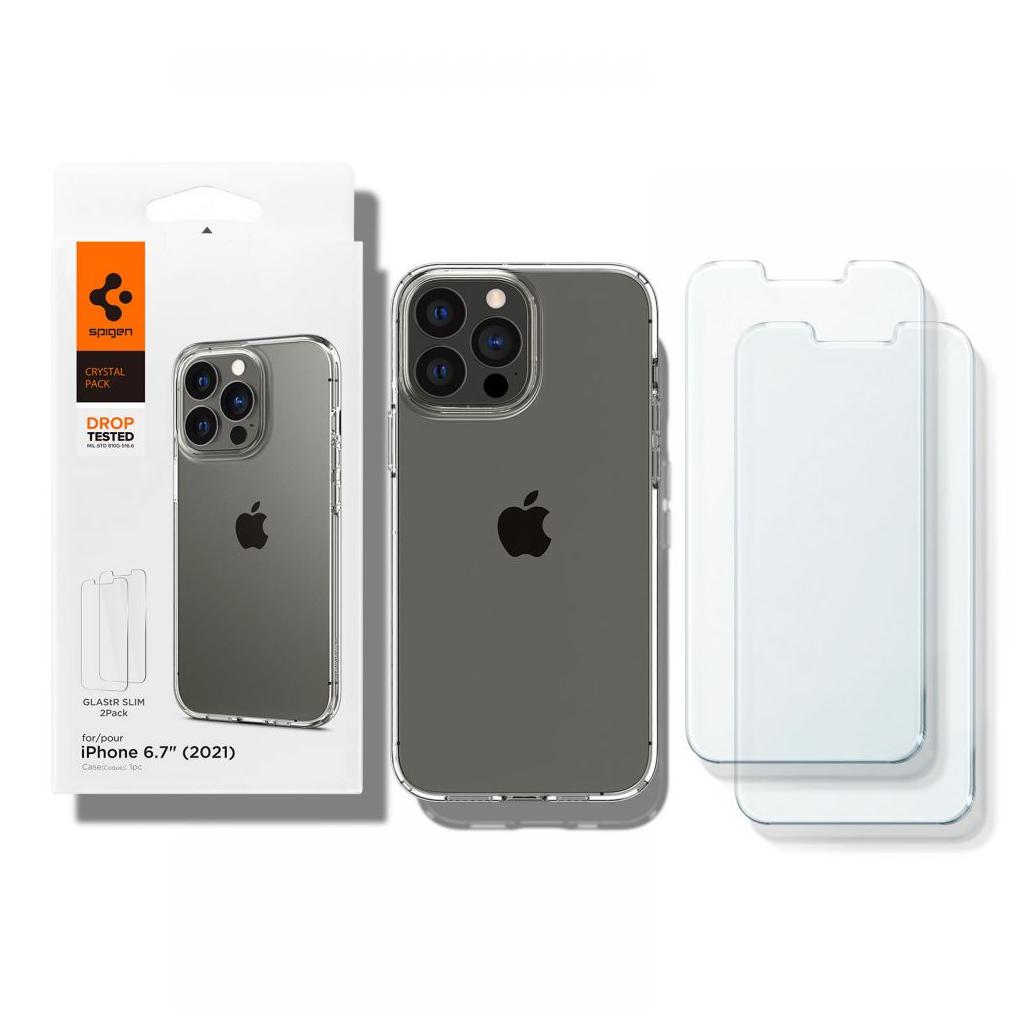 Spigen® Crystal Pack ACS03636 (x2.Pack) GLAS.tR™ & Liquid Crystal™ iPhone 13 Pro Max Case – Crystal Clear