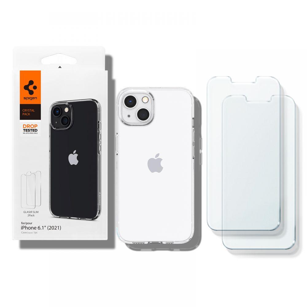 Spigen® Crystal Pack ACS03638 (x2.Pack) GLAS.tR™ & Liquid Crystal™ iPhone 13 Case – Crystal Clear