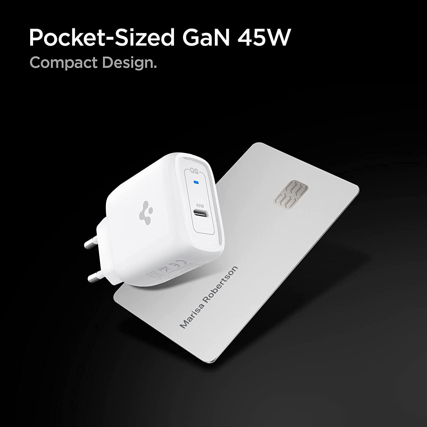 Spigen® PowerArc ArcStation™ Pro PE2015EU ACH02589 USB-C Gallium Nitride (GaN) 45W USB-C Durabend™ Cable Included Wall Fast Charger – White