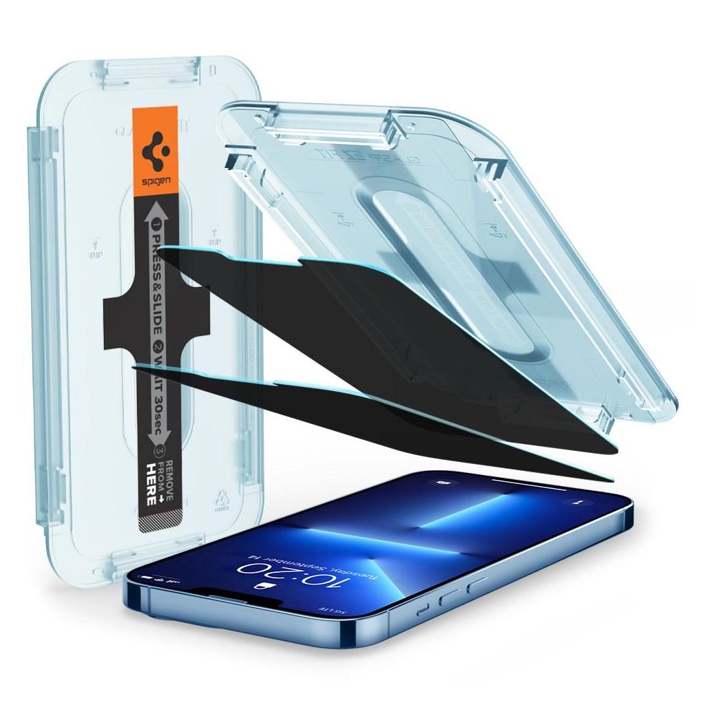 Spigen® (x2.Pack) GLAS.tR™ EZ FIT™ Privacy HD AGL03378 iPhone 13 Pro Max Premium Tempered Glass Screen Protector