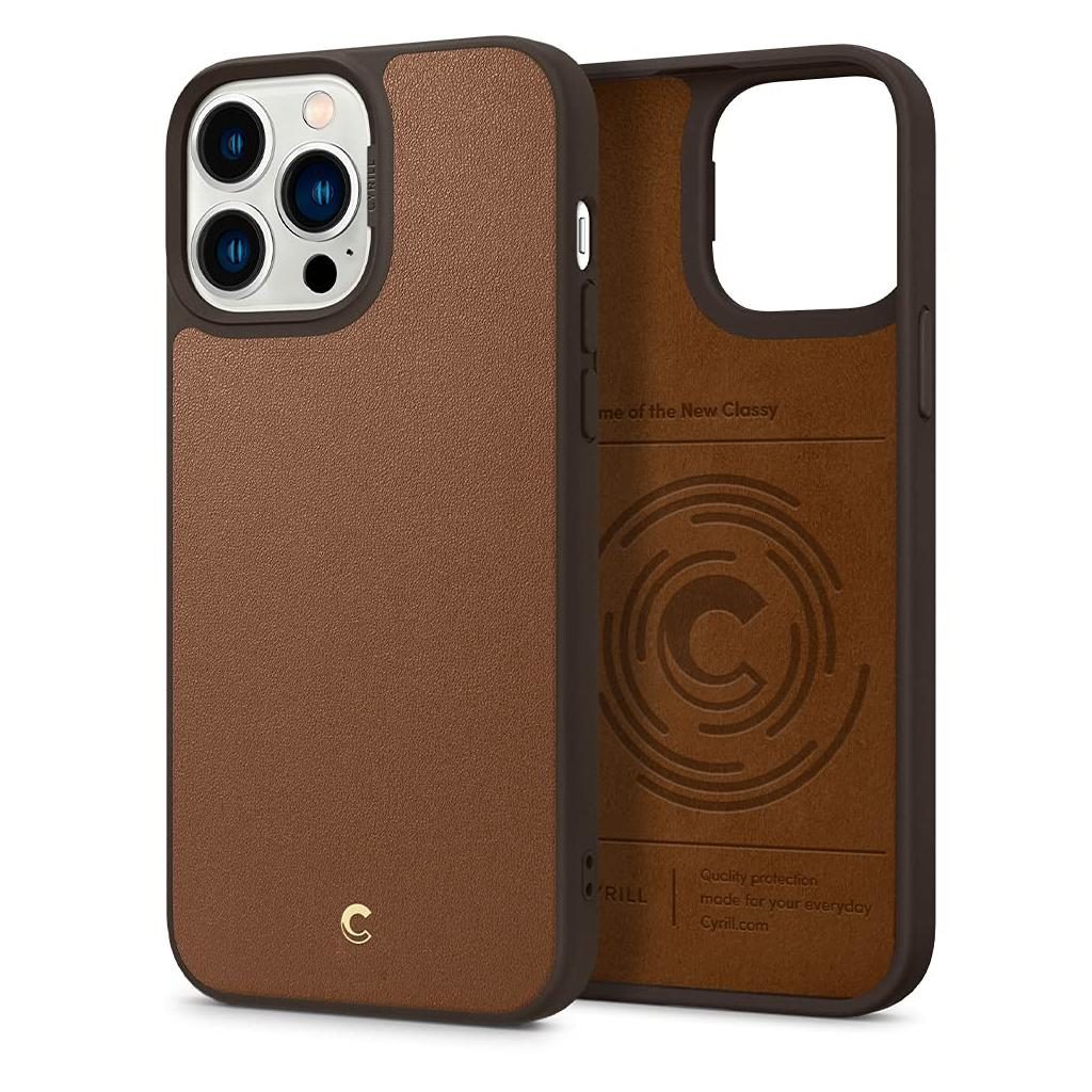 Spigen® Leather Brick by Cyrill Collection ACS03173 iPhone 13 Pro Max Case – Saddle Brown