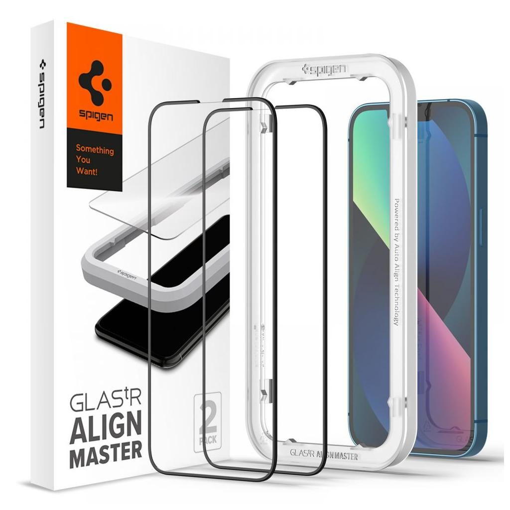 Spigen® (x2.Pack) GLAS.tR™ ALIGNmaster™ Full Cover HD AGL03377 iPhone 13 Pro Max Premium Tempered Glass Screen Protector
