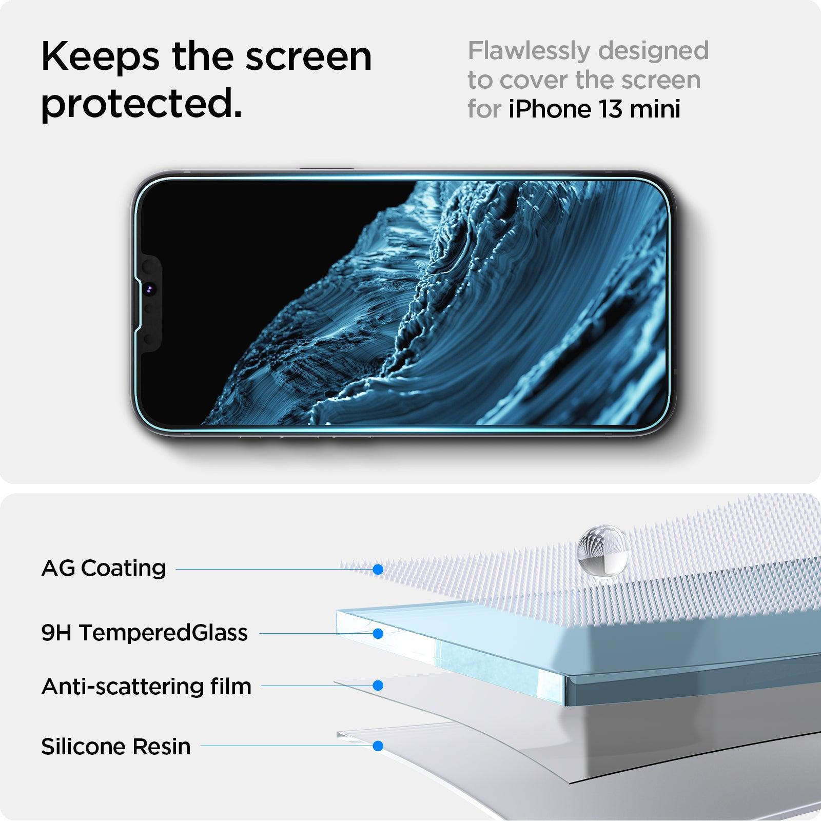 Spigen® (x2.Pack) GLAS.tR™ EZ FIT™ HD AGL03397 iPhone 13 Mini Premium Tempered Glass Screen Protector (Sensor Protection)