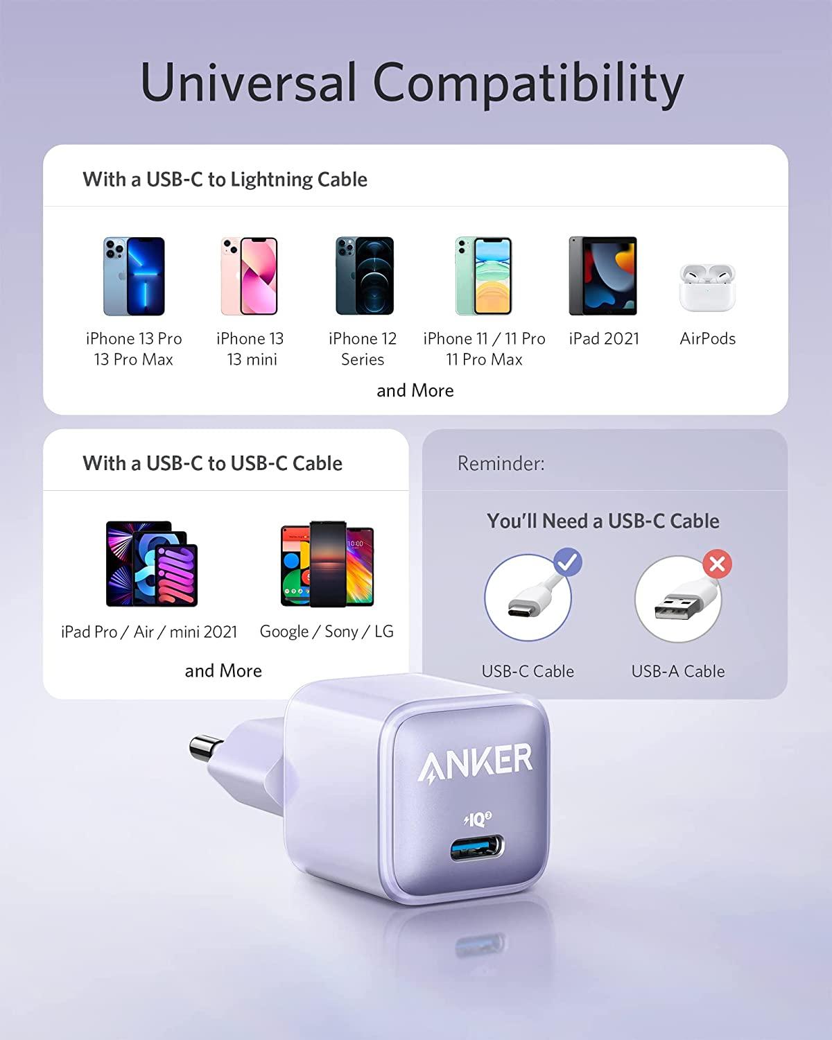 Anker® Nano Pro A26373Q2 ActiveShield™ IQ 3.0 20W USB‑C Power Adapter – Polar Light
