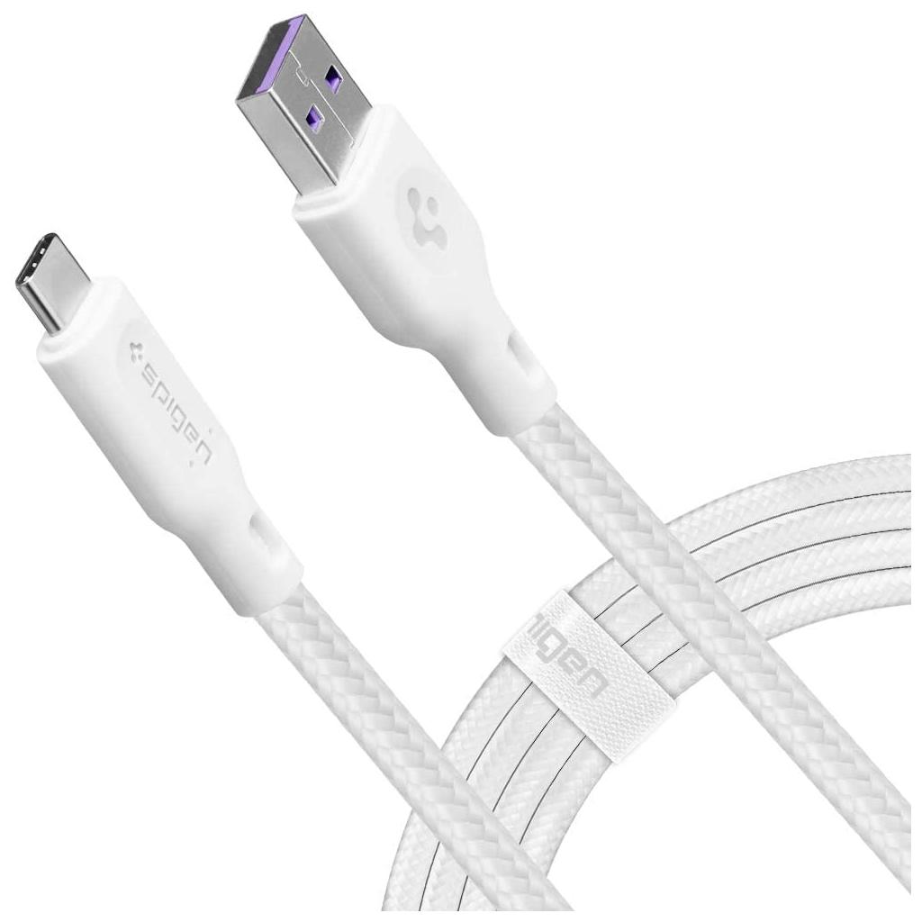 Spigen® C10HS Durasync™ 000CA25701 USB-C to USB-A 2.0 PD 40W Data & Charging 1.5m Cotten Braided Cable – White
