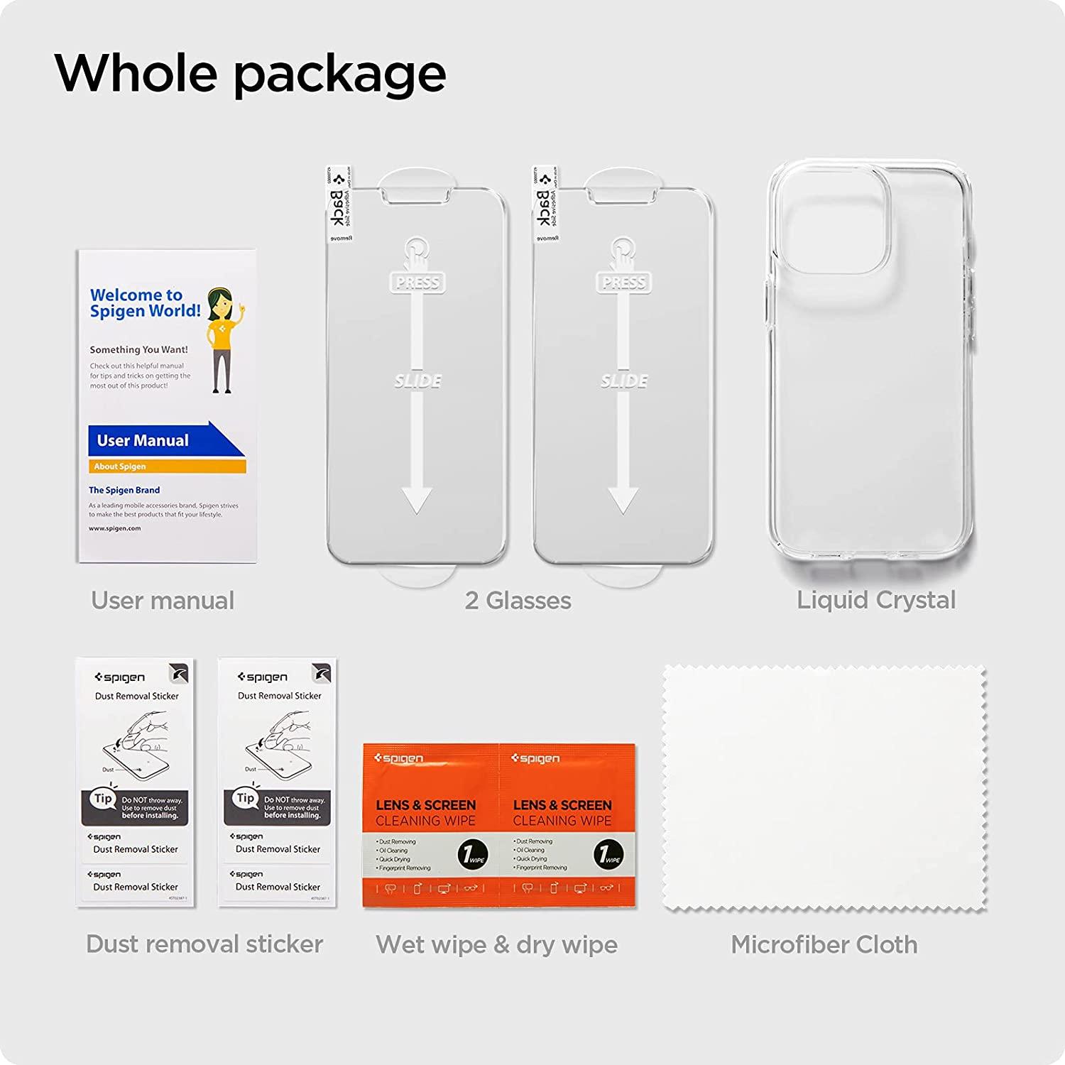Spigen® Crystal Pack ACS03637 (x2.Pack) GLAS.tR™ & Liquid Crystal™ iPhone 13 Pro - Crystal Clear