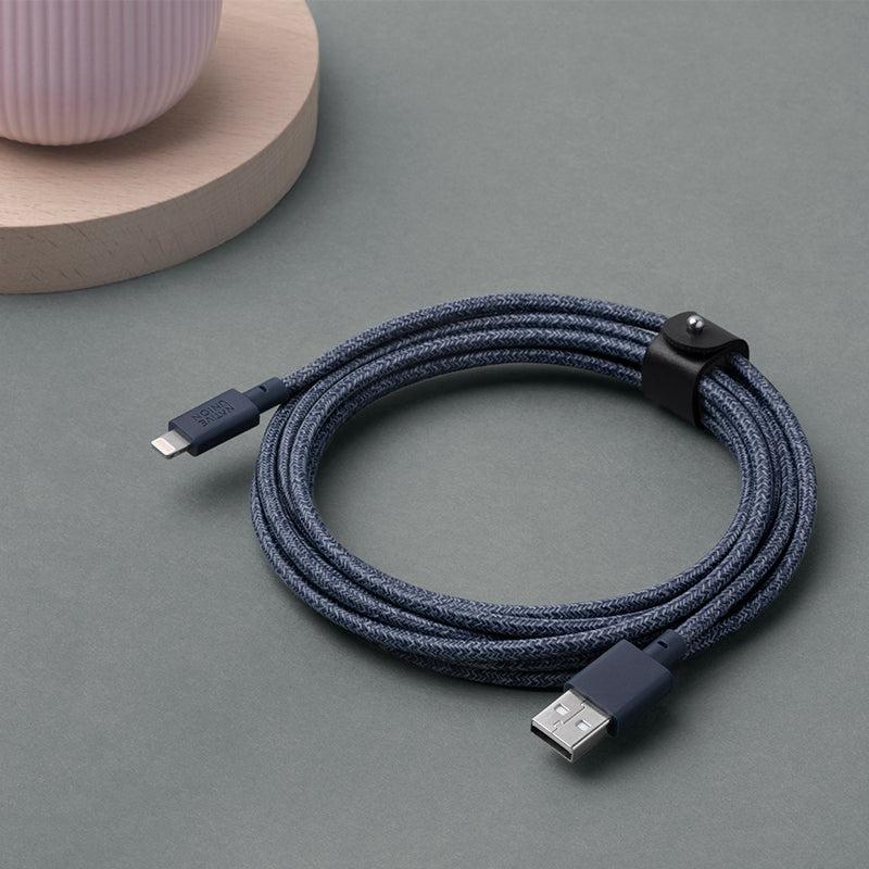 Native Union® Belt Cable XL BELT-L-IND-3-NP USB-A to Lightning 100W PD Enabled 3m Cable – Indigo