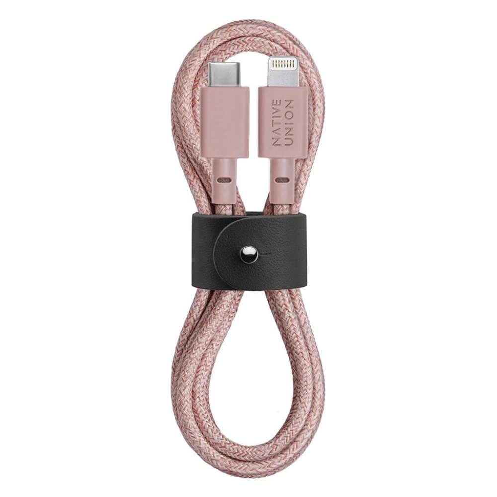 Native Union® Belt Cable BELT-KV-CL-ROSE-2 USB-C to Lightning MFi Certified 1.2m Cable - Rose