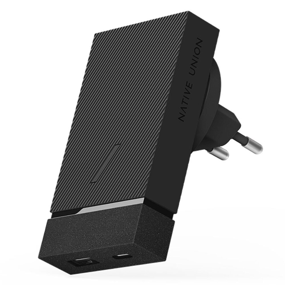 Native Union® Smart Charger PD SMART-PD-GRY-V2 20W Power Delivery 2-Port USB-C / USB-A Wall Fast Charger - Black