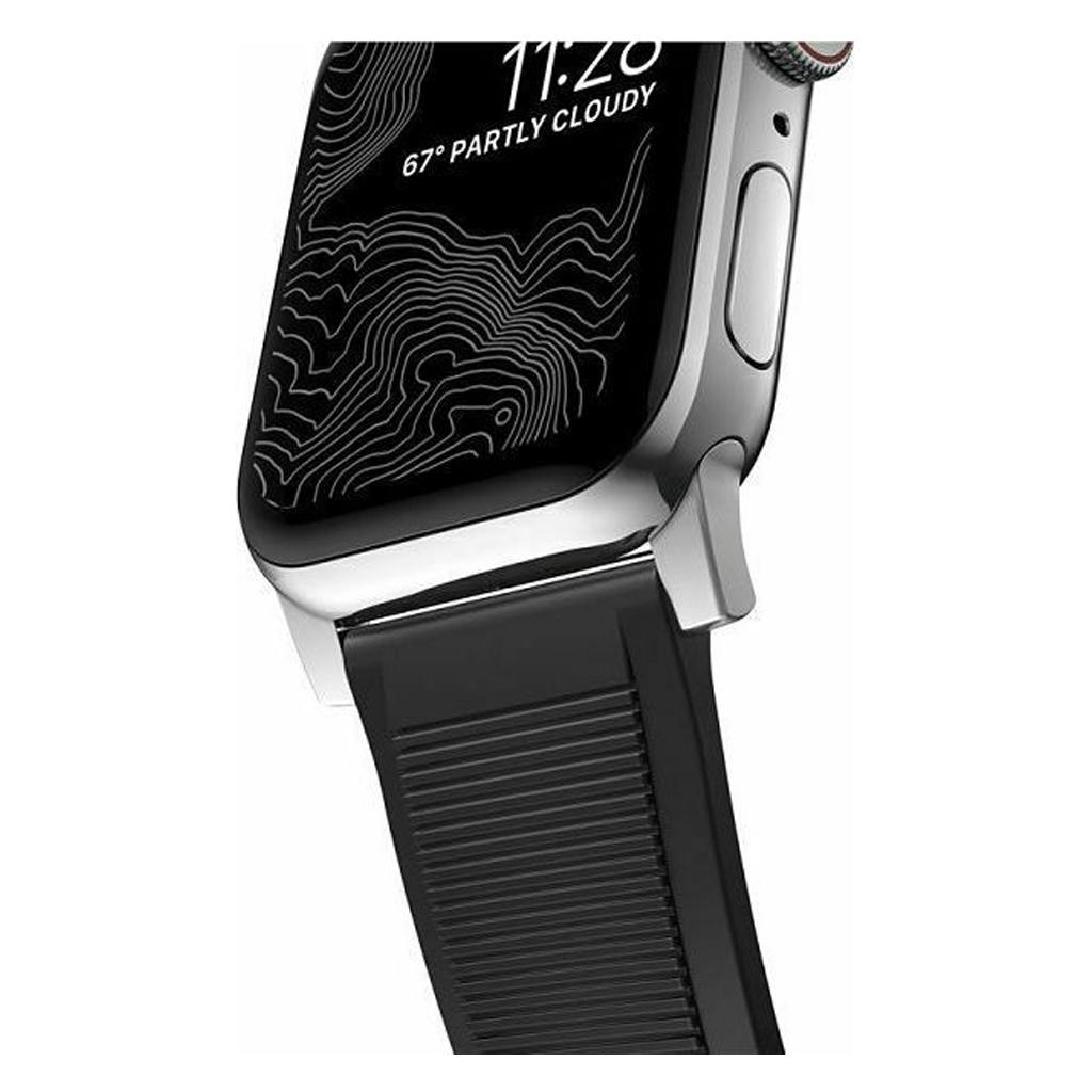 Nomad® Rugged NM1A41SN00 Apple Watch 45mm / 44mm / 42mm Silver Hardware Band – Black