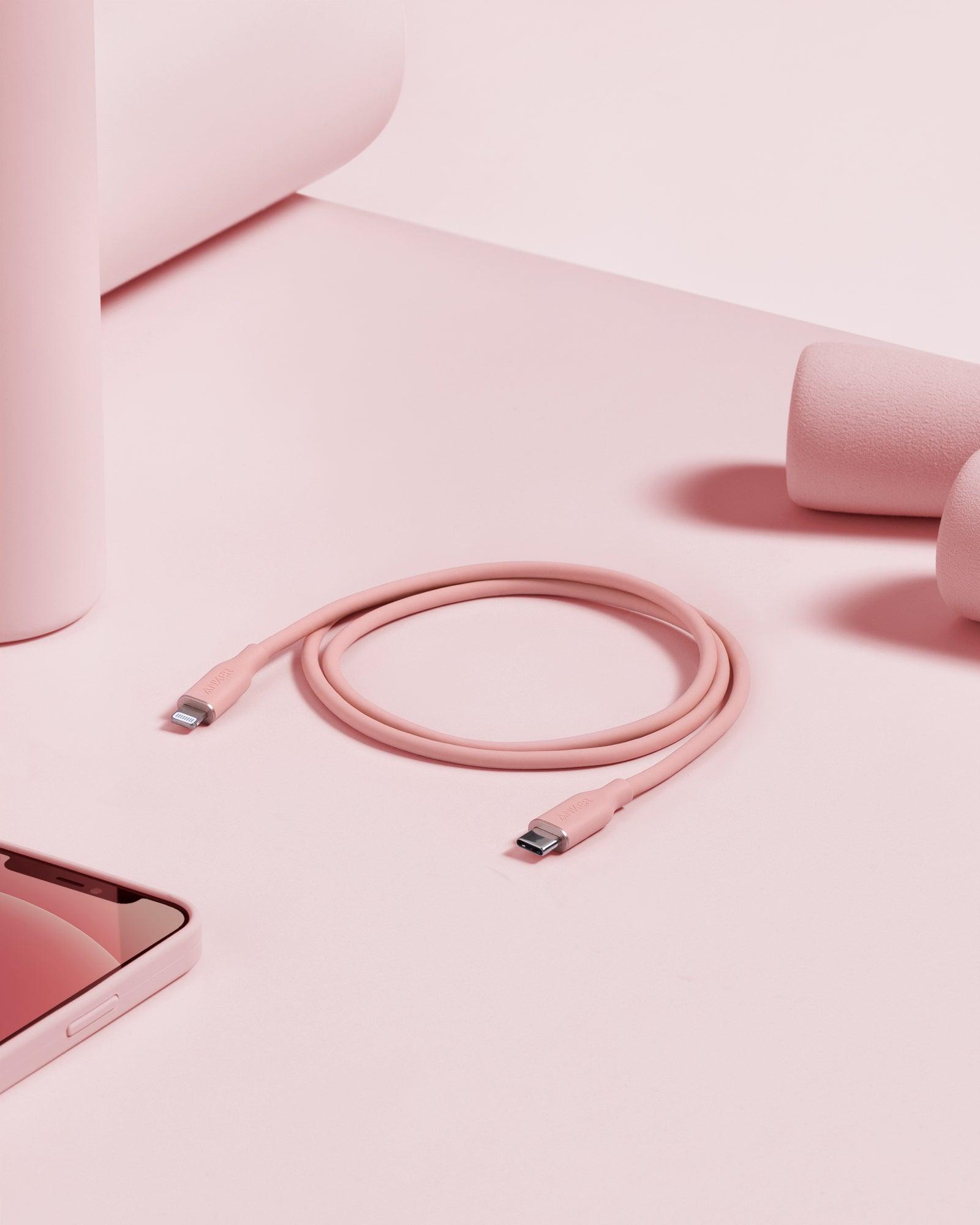 Anker® 641 PowerLine III Flow A8662051 USB-C to Lightning MFi Certified 0.9m Cable - Coral Pink