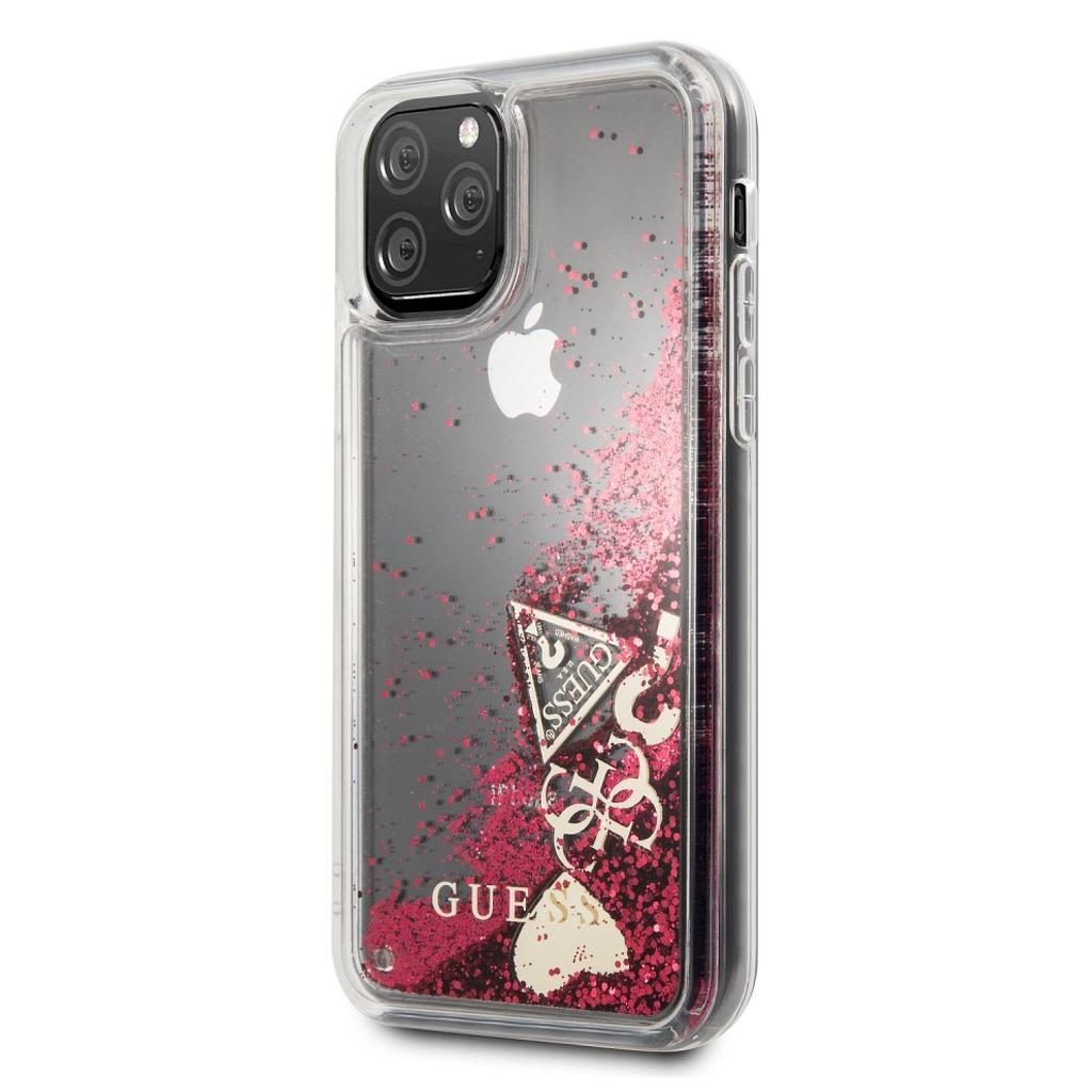 Guess® Hearts Glitter Collection GUHCN58GLHFLRA iPhone 11 Pro Case – Raspberry