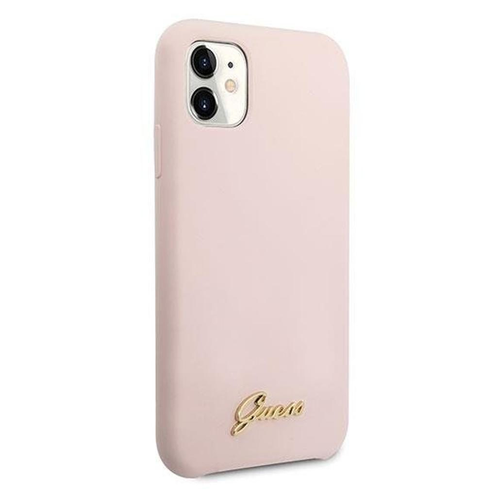 Guess® Silicone Vintage Gold Logo Collection GUHCN61LSLMGLP iPhone 11 Case – Light Pink