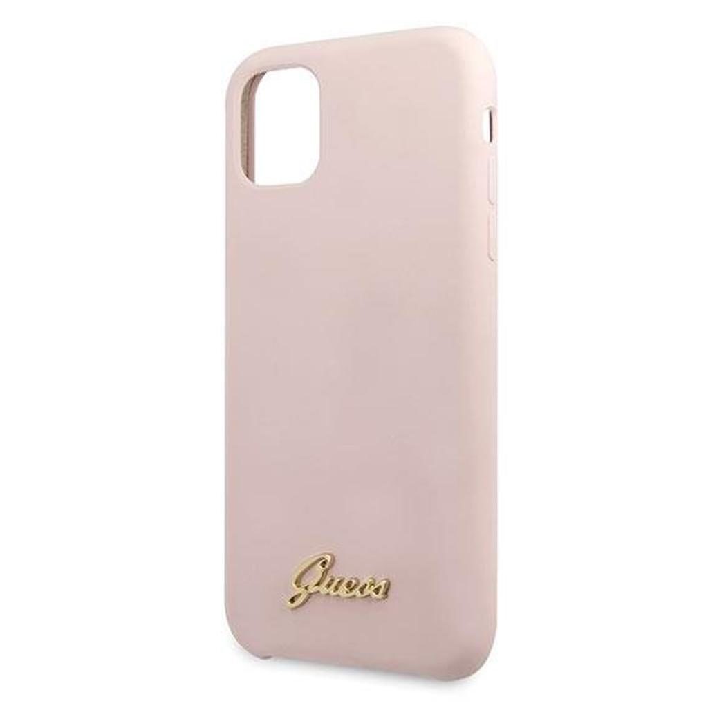 Guess® Silicone Vintage Gold Logo Collection GUHCN61LSLMGLP iPhone 11 Case – Light Pink