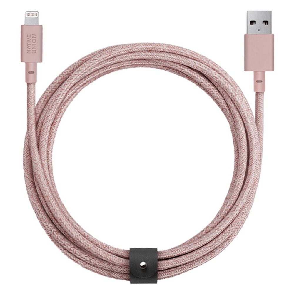 Native Union® Belt Cable XL BELT-L-ROS-3-NP USB-A to Lightning MFi Certified 3m Cable - Rose