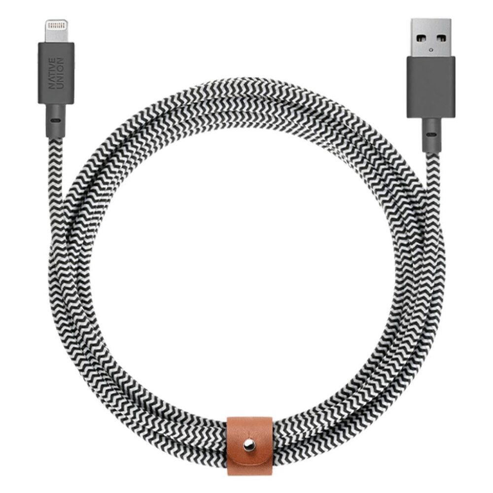 Native Union® Belt Cable XL BELT-L-ZEB-3-NP USB-A to Lightning MFi Certified 3m Cable - Zebra