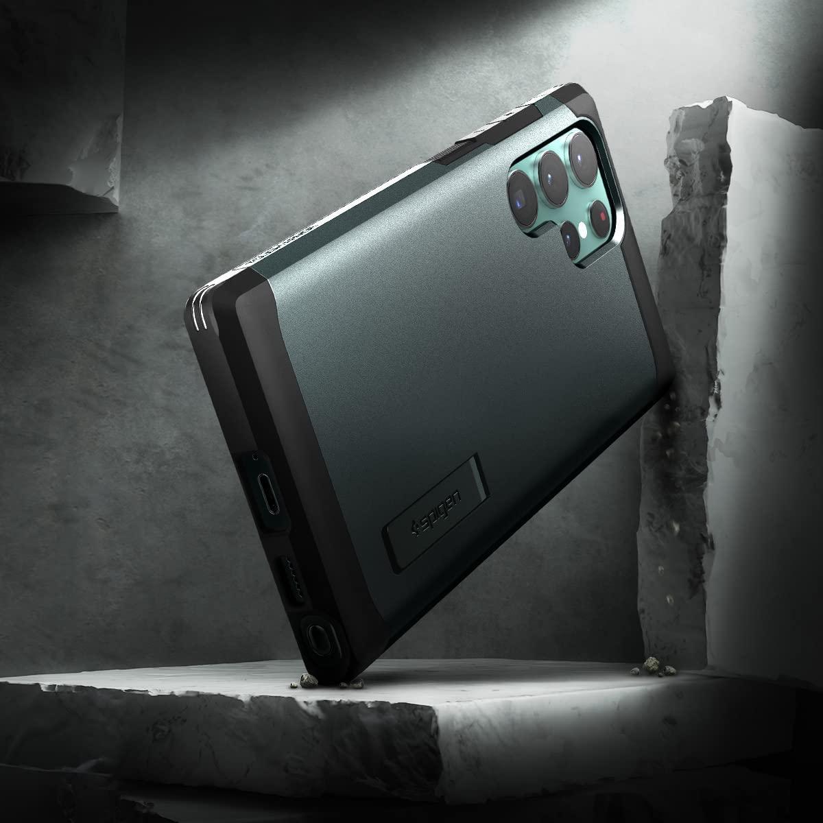 Spigen® Tough Armor™ ACS04519 Samsung Galaxy S22 Ultra Case - Abyss Green