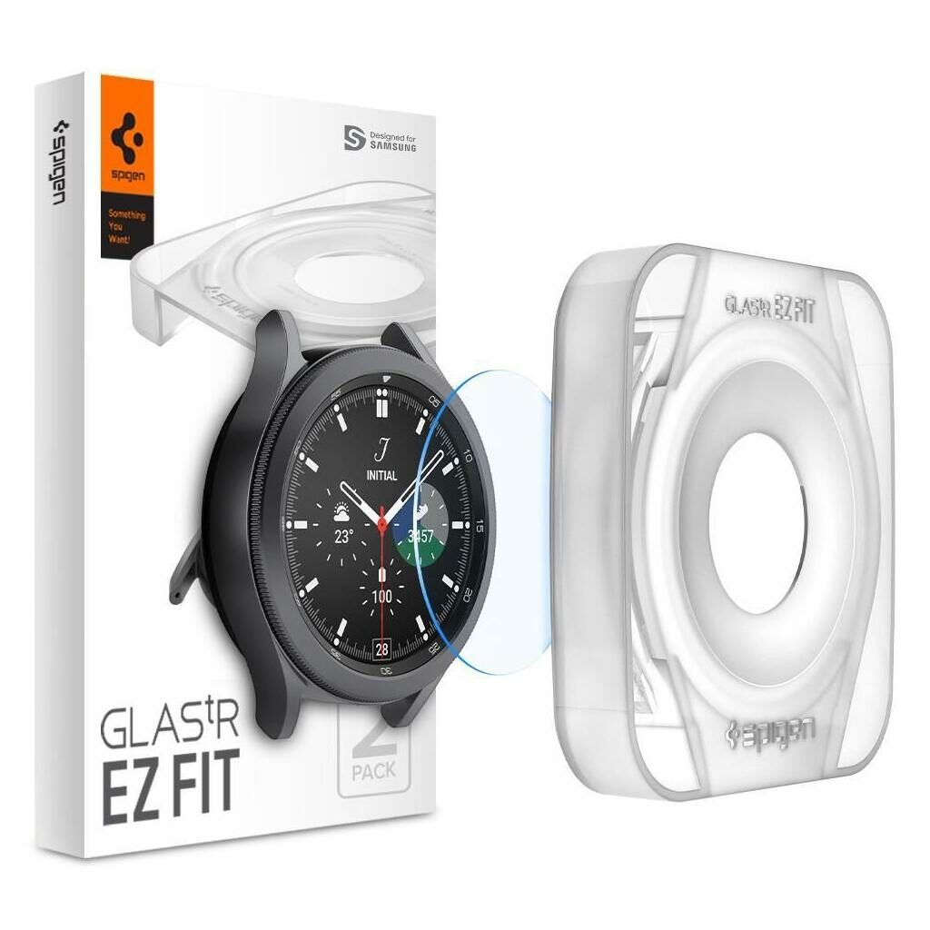 Spigen® (x2.Pack) GLAS.tR™ EZ FIT™ HD AGL04023 Samsung Galaxy Watch 4 Classic (46mm) Premium Tempered Glass Screen Protector