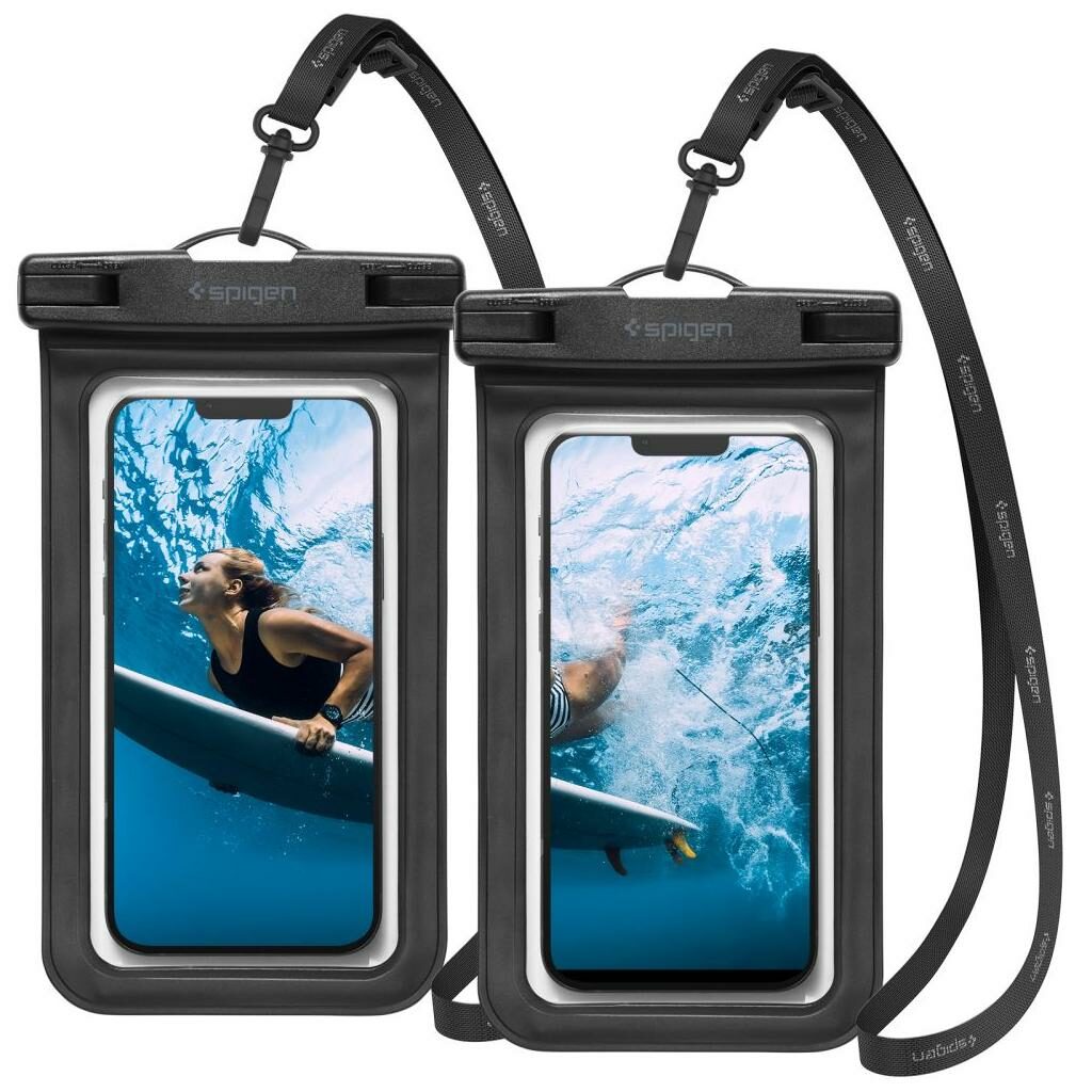 Spigen® (x2.Pack) A601 AMP04523 IPX8 Certified Universal Waterproof Up to 6.9-inch Case – Black
