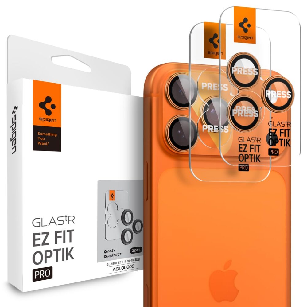 Spigen 2-Pack Glas.tR EZ Fit Optik Pro Tempered Glass Camera Lens Protector for iPhone 14 Pro & 14 Pro Max & 15 Pro & 15 Pro Max & 16 Pro & 16 Pro Max & 17 Pro & 17 Pro Max - Black