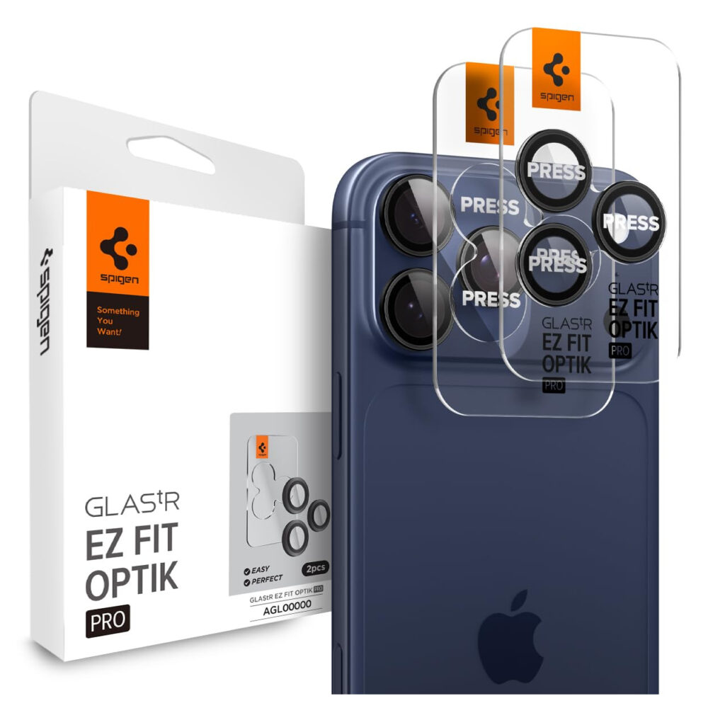 Spigen 2-Pack Glas.tR EZ Fit Optik Pro Tempered Glass Camera Lens Protector for iPhone 14 Pro & 14 Pro Max & 15 Pro & 15 Pro Max & 16 Pro & 16 Pro Max & 17 Pro & 17 Pro Max - Black