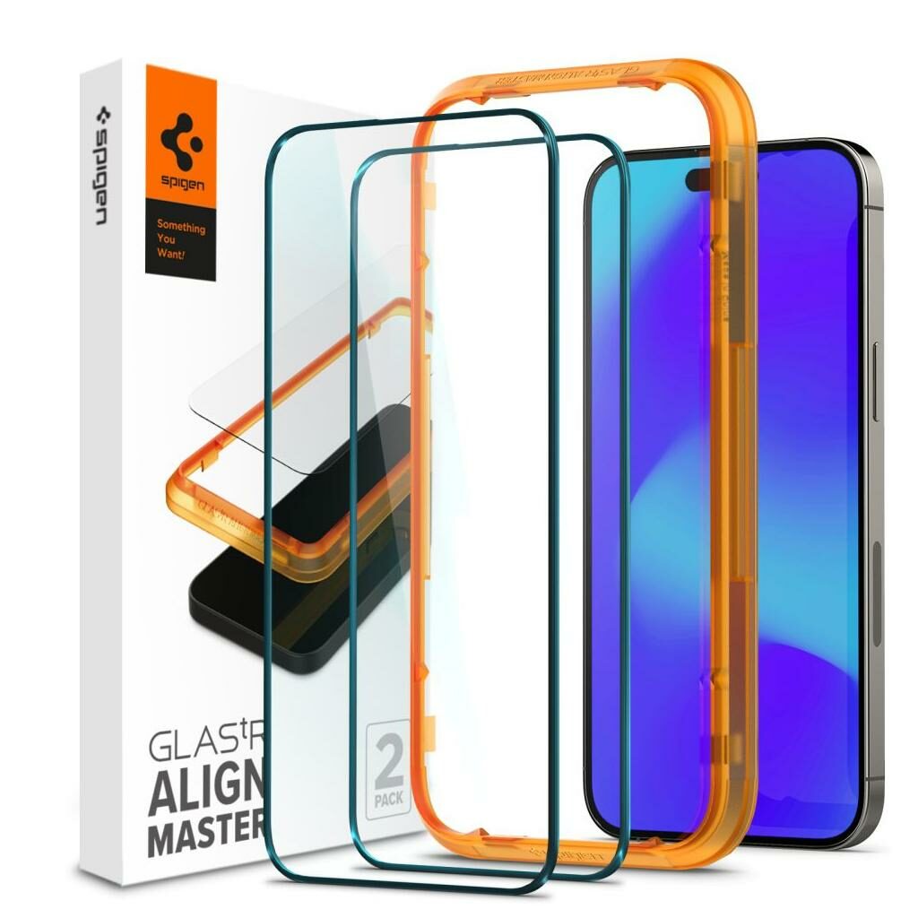 Spigen® (x2.Pack) GLAS.tR™ ALIGNmaster™ Full Cover HD AGL05204 iPhone 14 Pro Max Premium Tempered Glass Screen Protector