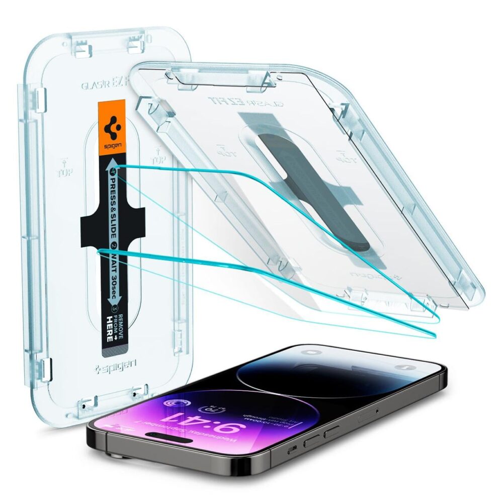 Spigen® (x2.Pack) GLAS.tR™ EZ FIT™ HD AGL05202 iPhone 14 Pro Max Premium Tempered Glass Screen Protector (Sensor Protection)