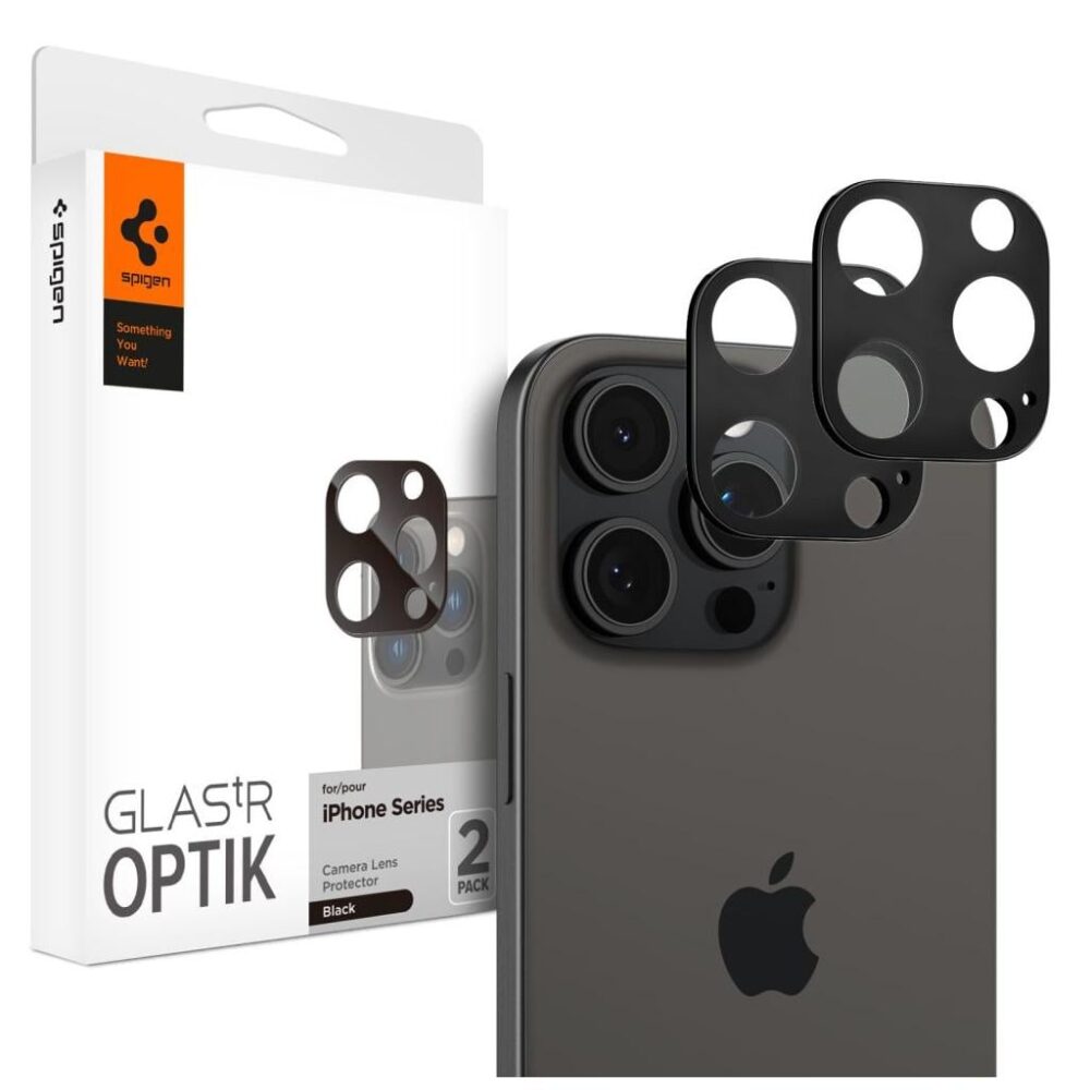Spigen® (x2.Pack) GLAS.tR™ Optik AGL05273 iPhone 16 Pro Max | 16 Pro | 15 Pro Max | 15 Pro | 14 Pro Max | 14 Pro Premium Tempered Glass Camera Lens Protector - Black