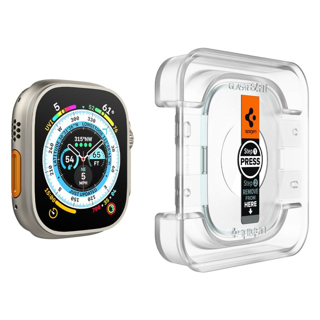 Spigen® (x2.Pack) GLAS.tR™ EZ FIT™ HD AGL05556 Apple Watch Ultra (49mm) Premium Tempered Glass Screen Protector