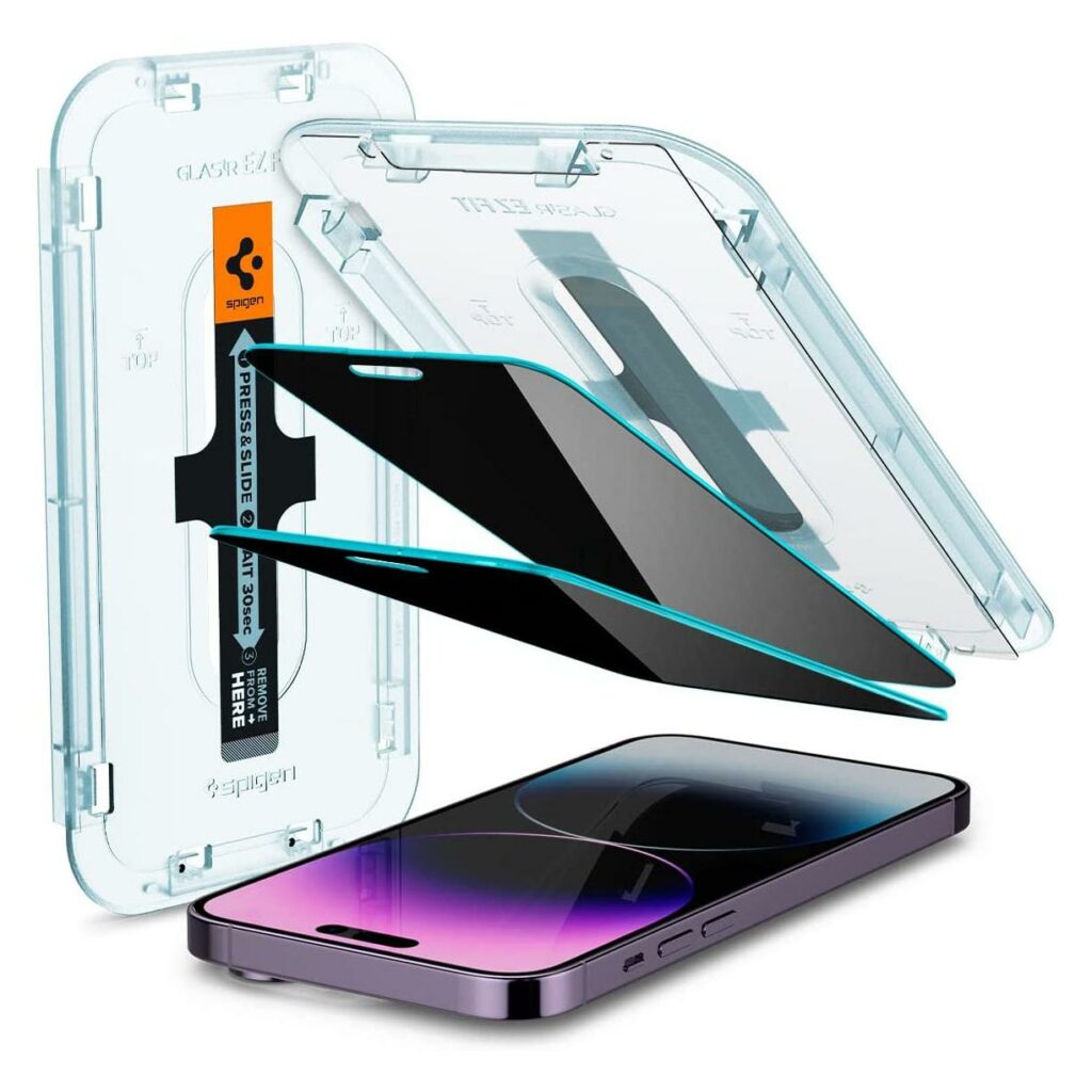 Spigen® (x2.Pack) GLAS.tR™ EZ FIT™ Privacy HD AGL05203 iPhone 14 Pro Max Premium Tempered Glass Screen Protector