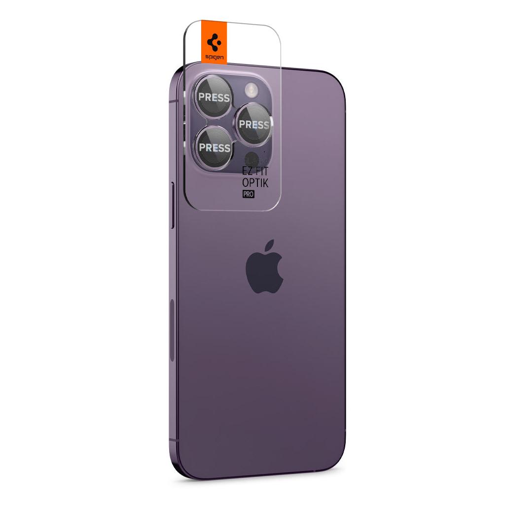 Spigen® (x2.Pack) GLAS.tR™ EZ FIT™ OPTIK PRO AGL05597 iPhone 14 Pro Max / 14 Pro Premium Tempered Glass Camera Lens Protector – Deep Purple