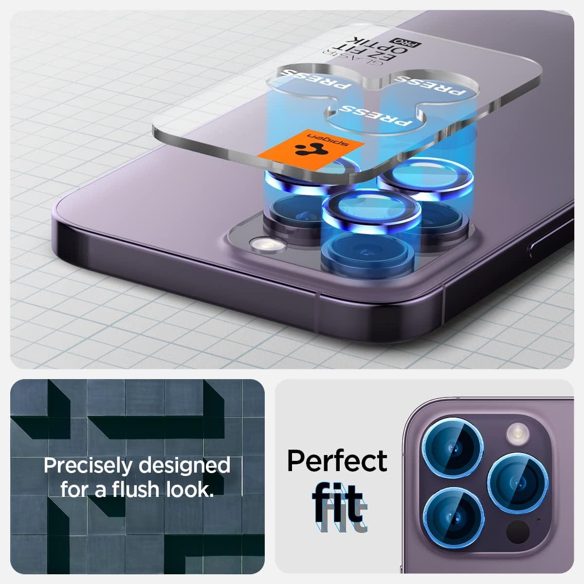 Spigen® (x2.Pack) GLAS.tR™ EZ FIT™ OPTIK PRO AGL05597 iPhone 14 Pro Max / 14 Pro Premium Tempered Glass Camera Lens Protector – Deep Purple
