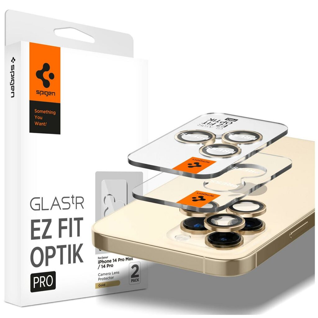 Spigen® (x2.Pack) GLAS.tR™ EZ FIT™ OPTIK PRO AGL05598 iPhone 14 Pro Max / 14 Pro Premium Tempered Glass Camera Lens Protector - Gold