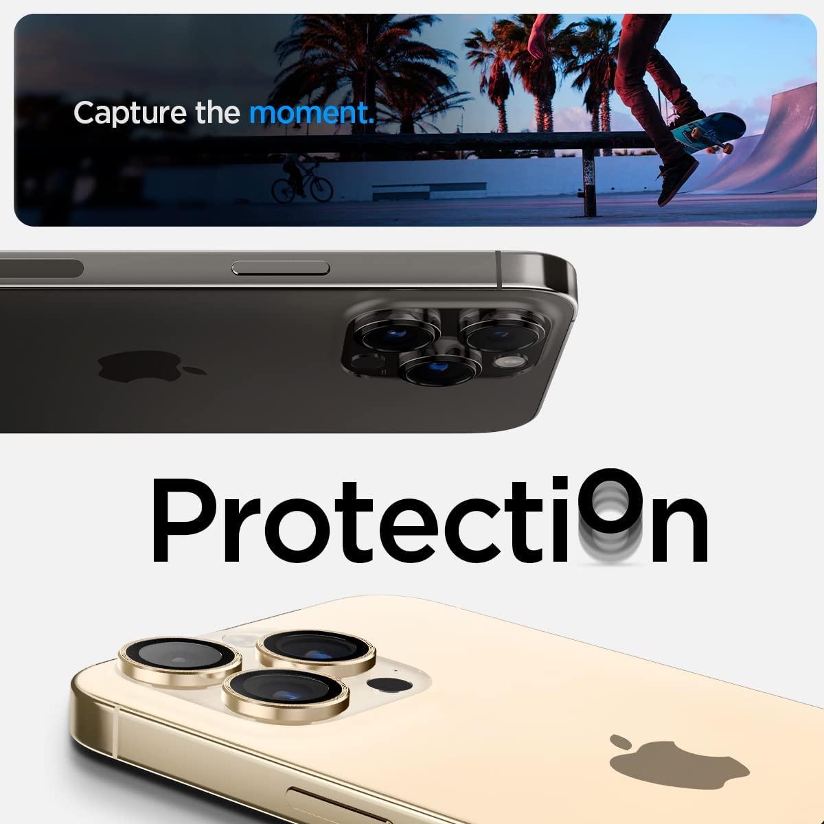Spigen® (x2.Pack) GLAS.tR™ EZ FIT™ OPTIK PRO AGL05598 iPhone 14 Pro Max / 14 Pro Premium Tempered Glass Camera Lens Protector - Gold