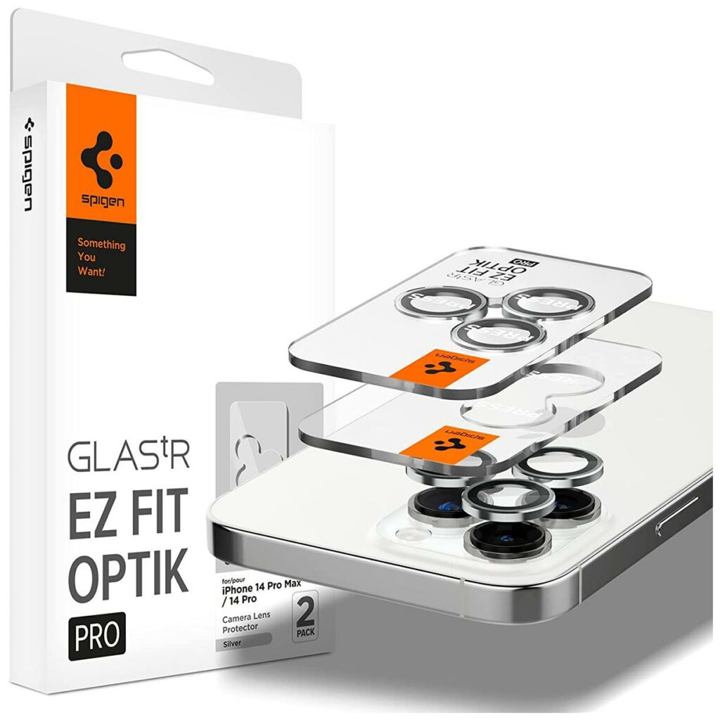 Spigen® (x2.Pack) GLAS.tR™ EZ FIT™ OPTIK PRO AGL05599 iPhone 14 Pro Max / 14 Pro Premium Tempered Glass Camera Lens Protector - Silver