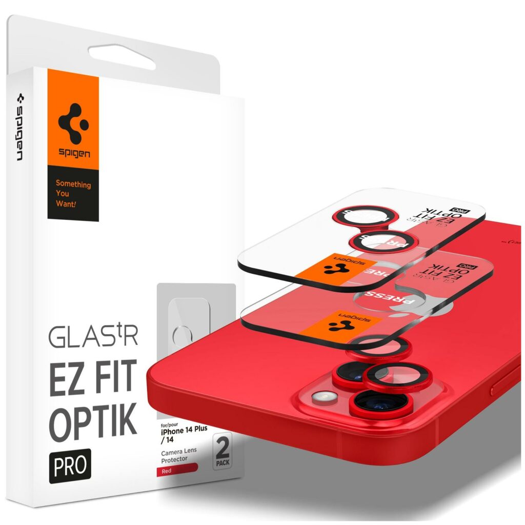 Spigen® (x2.Pack) GLAS.tR™ EZ FIT™ OPTIK PRO AGL05605 iPhone 14 / 14 Plus Premium Tempered Glass Camera Lens Protector - Red