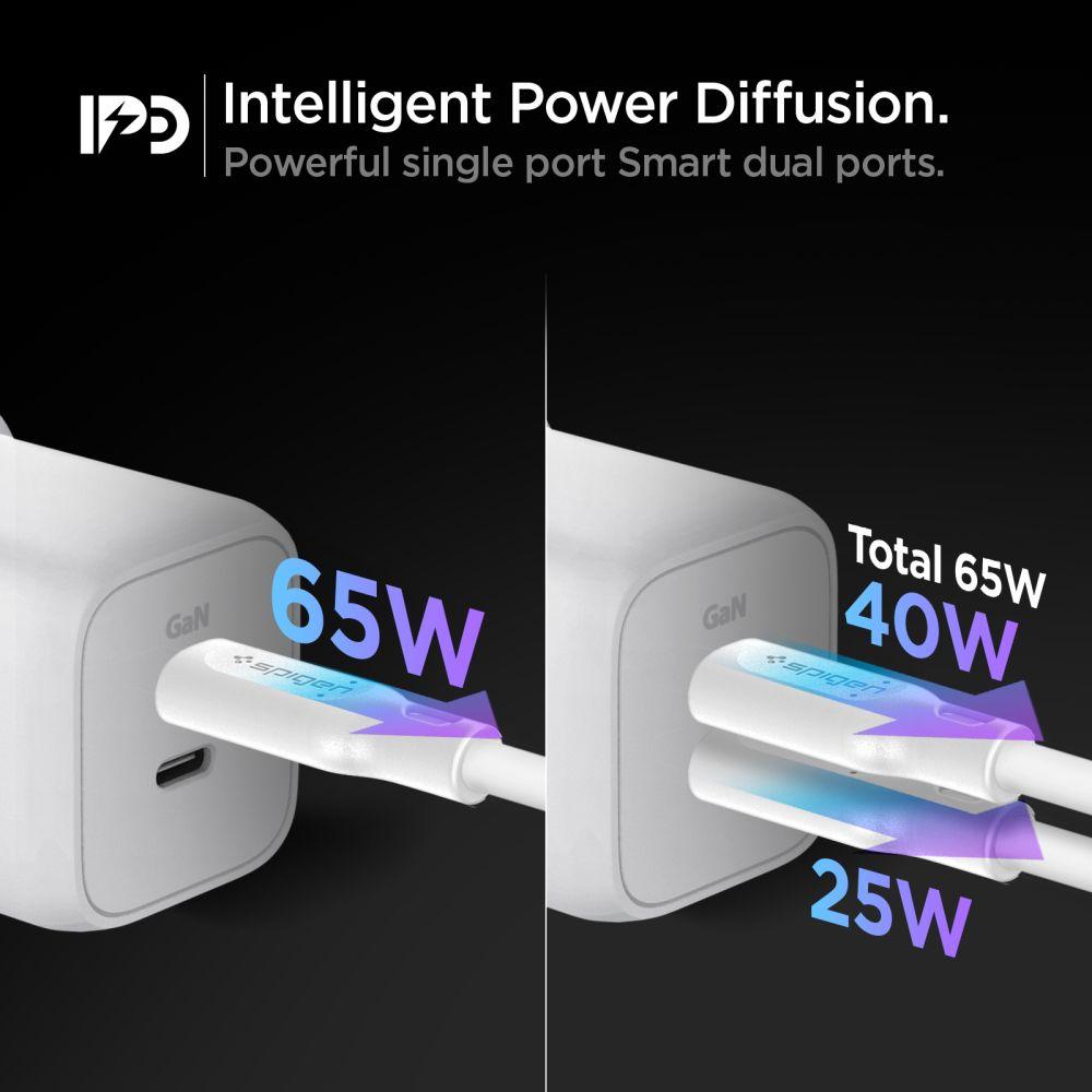 Spigen® PowerArc ArcStation™ PE2106EU ACH03720 2-Port Network USB-C Gallium Nitride (GaN) PD3.0 65W Wall Fast Charger – White