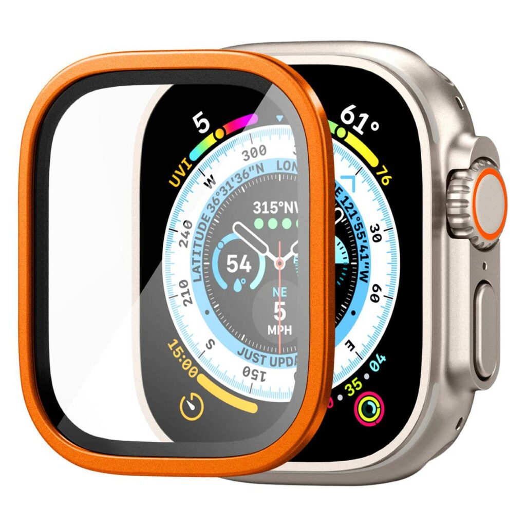 Spigen® GLAS.tR™ SLIM PRO™ Full Cover AGL06162 Apple Watch Ultra (49mm) Premium Tempered Glass Screen Protector (*Not compatible with cases) – Orange