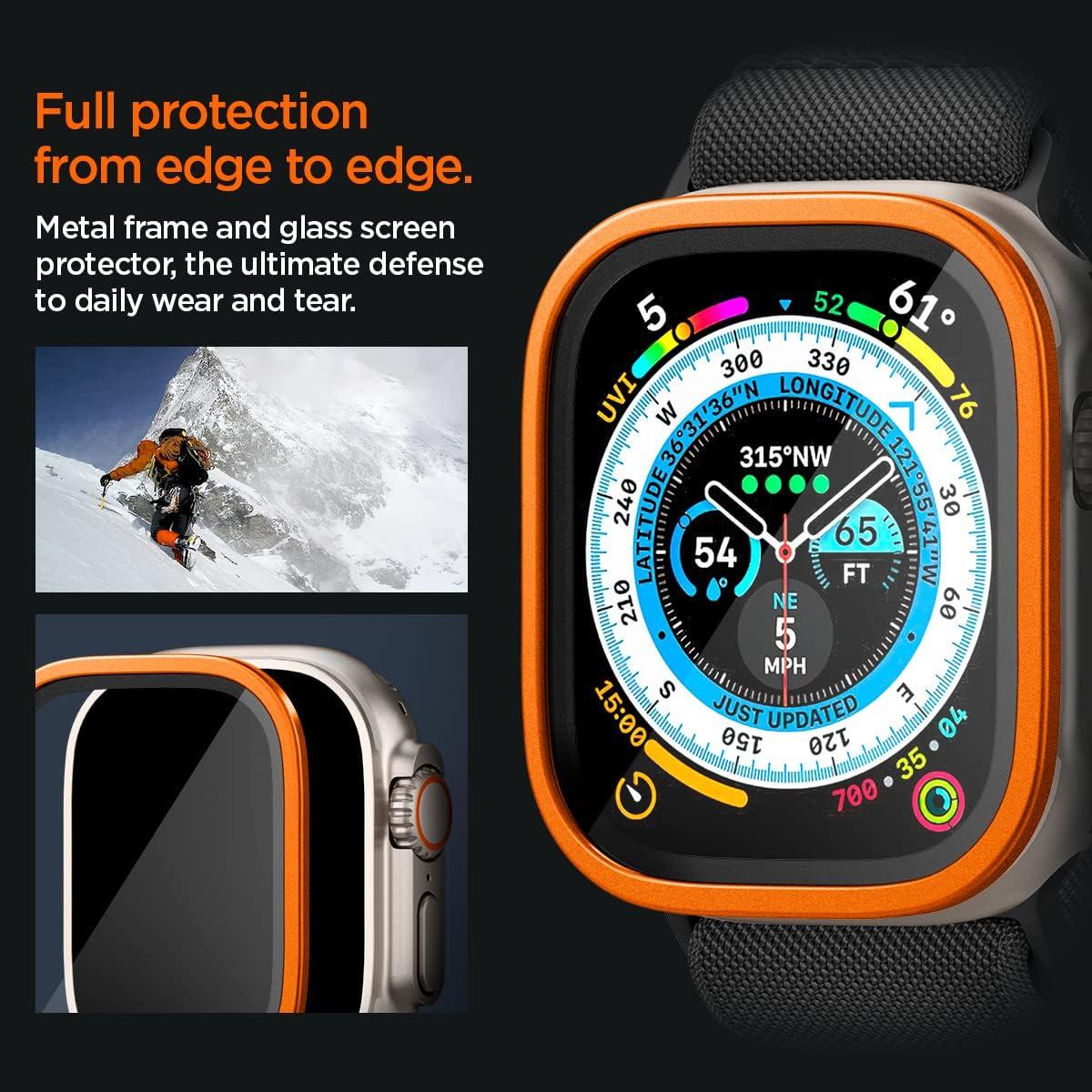 Spigen® GLAS.tR™ SLIM PRO™ Full Cover AGL06162 Apple Watch Ultra (49mm) Premium Tempered Glass Screen Protector (*Not compatible with cases) – Orange