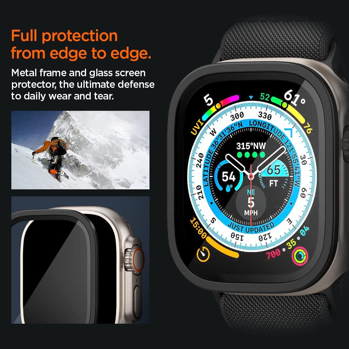 Spigen® GLAS.tR™ SLIM PRO™ Full Cover AGL06163 Apple Watch Ultra (49mm) Premium Tempered Glass Screen Protector (*Not compatible with cases) - Black