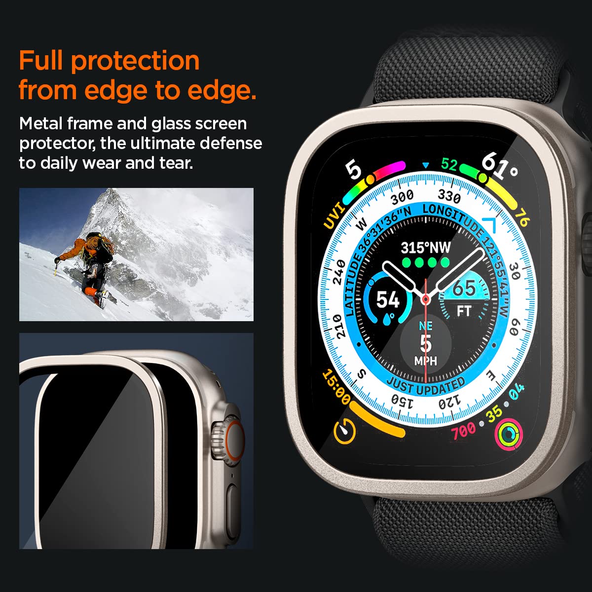 Spigen Glas.tR Slim Pro Full Cover Tempered Glass Screen Protector for Apple Watch 49mm - Titanium