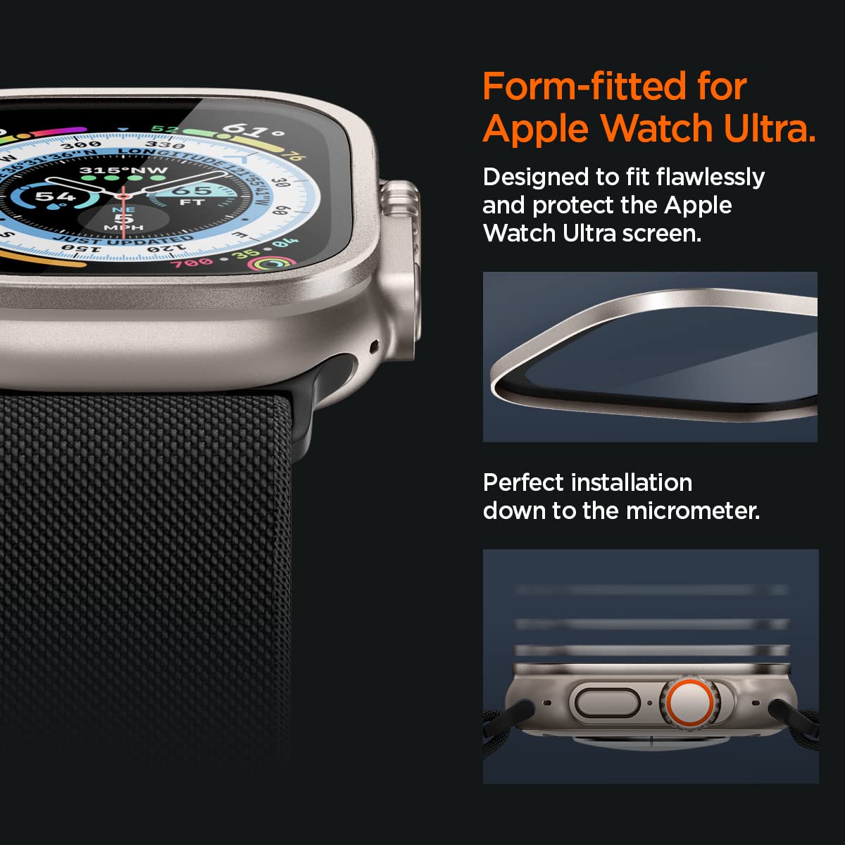 Spigen Glas.tR Slim Pro Full Cover Tempered Glass Screen Protector for Apple Watch 49mm - Titanium