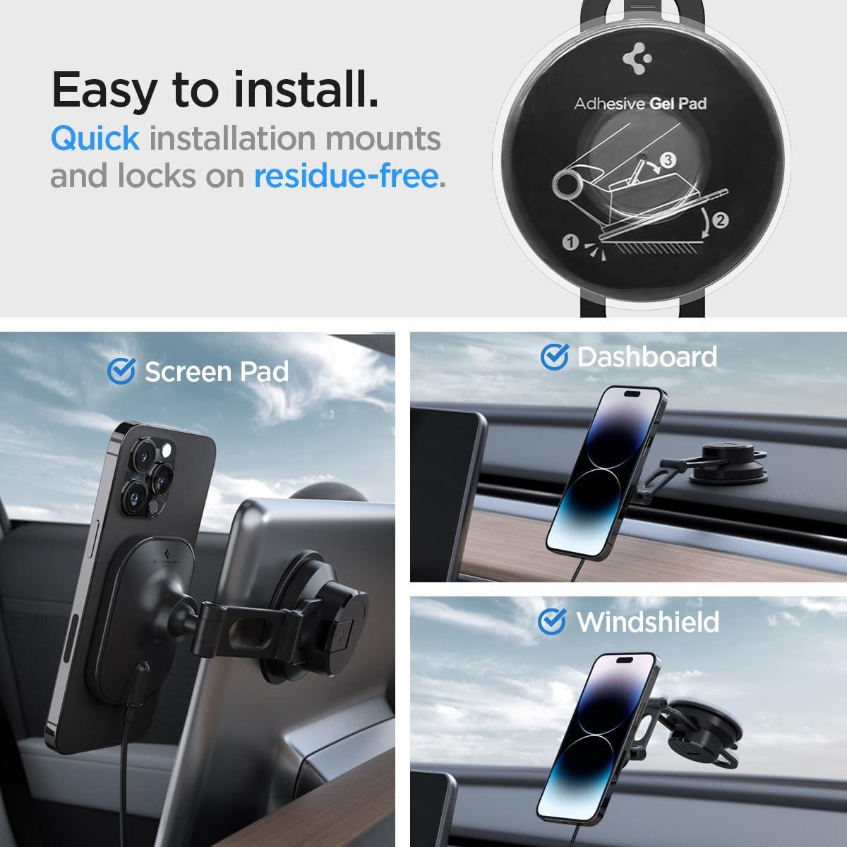 Spigen® OneTap™ ITM35W ACP03695 15W MagSafe Car Mount Dashboard – Black