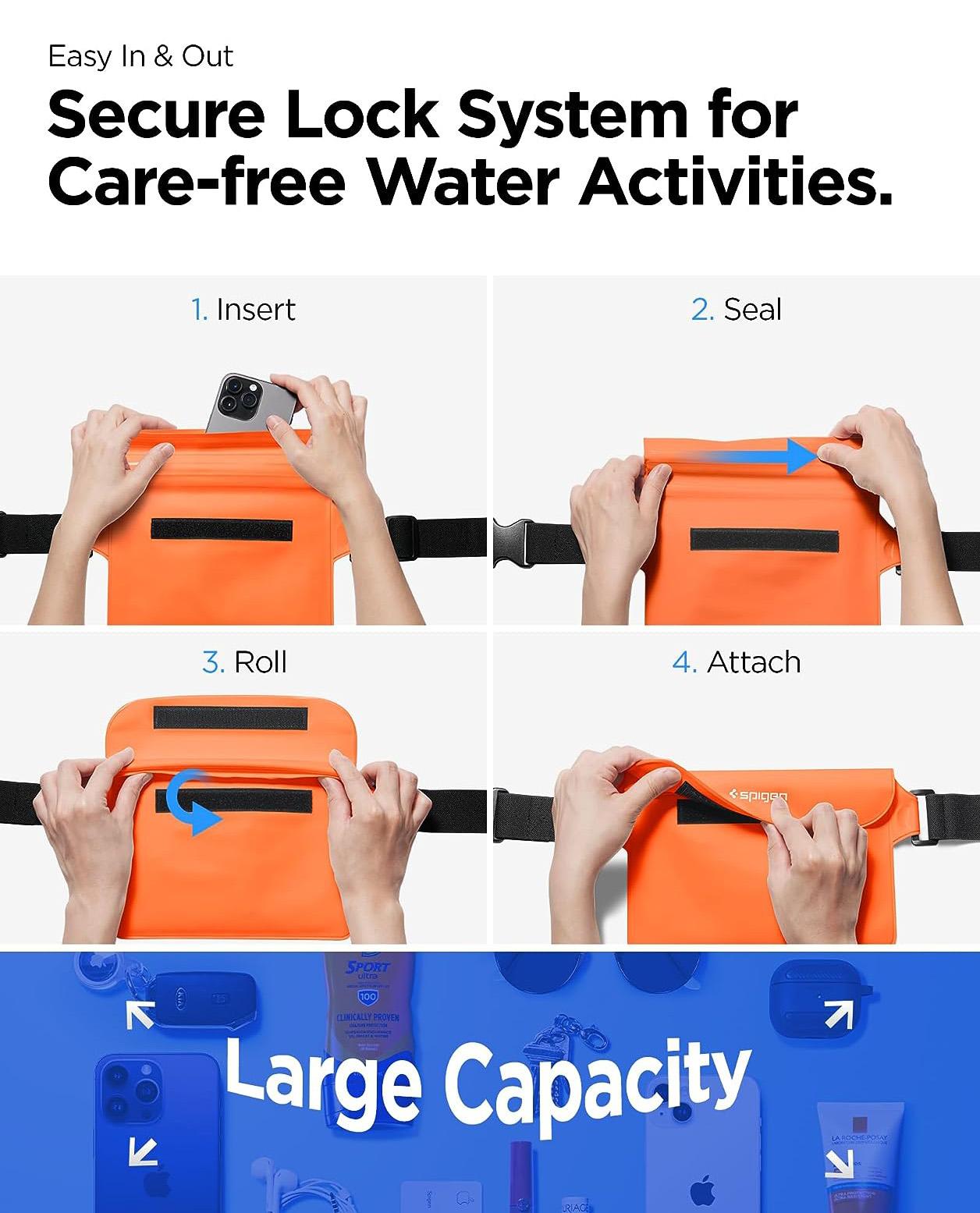 Spigen® (x2.Pack) A620 AMP06021 IPX8 Certified Universal Waterproof Waist Bag – Sunset Orange