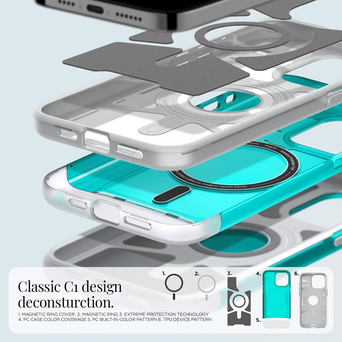 Spigen® Classic C1 (MagFit) ACS06608 iPhone 15 Pro Max Case – Bondi Blue