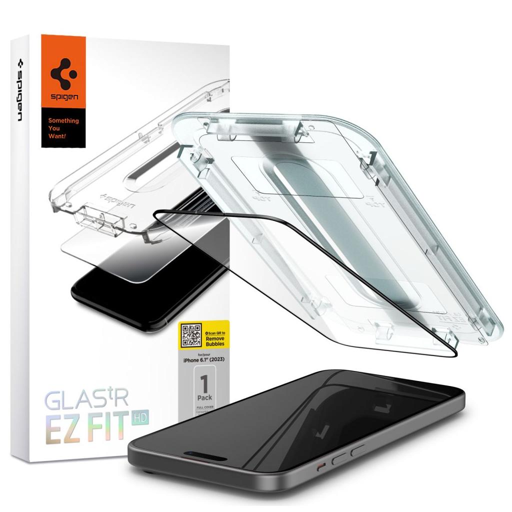 Spigen® GLAS.tR™ EZ FIT™ Full Cover HD AGL06908 iPhone 15 Premium Tempered Glass Screen Protector